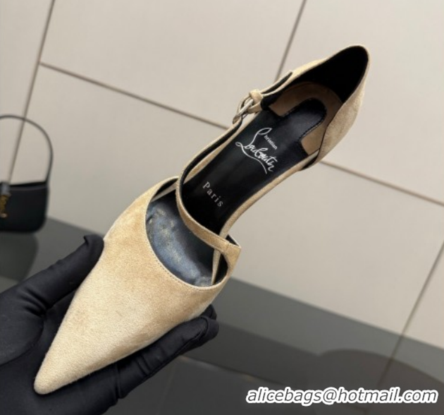 Low Price Christian Louboutin Miss Ziggyta Heel Pumps 10cm with Strap in Suede Nude 1209129 2026