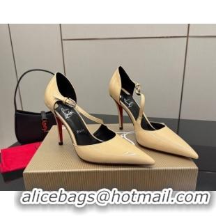 Classic Hot Christian Louboutin Miss Ziggyta Heel Pumps 10cm with Strap in Patent Leather Nude 1209130 2026