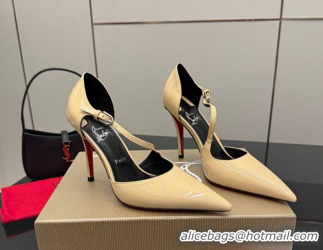 Classic Hot Christian Louboutin Miss Ziggyta Heel Pumps 10cm with Strap in Patent Leather Nude 1209130 2026