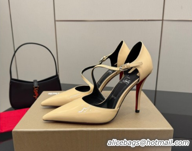 Classic Hot Christian Louboutin Miss Ziggyta Heel Pumps 10cm with Strap in Patent Leather Nude 1209130 2026