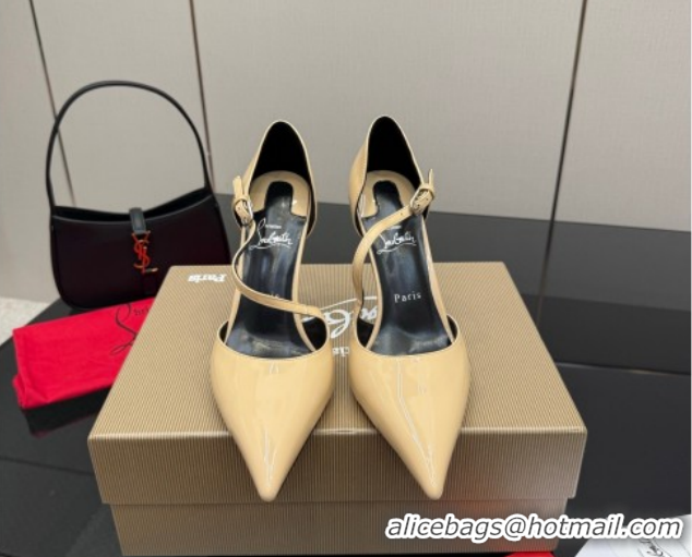 Classic Hot Christian Louboutin Miss Ziggyta Heel Pumps 10cm with Strap in Patent Leather Nude 1209130 2026
