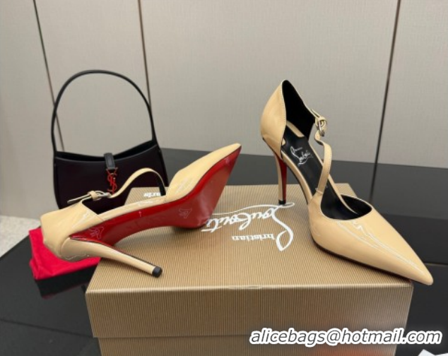 Classic Hot Christian Louboutin Miss Ziggyta Heel Pumps 10cm with Strap in Patent Leather Nude 1209130 2026