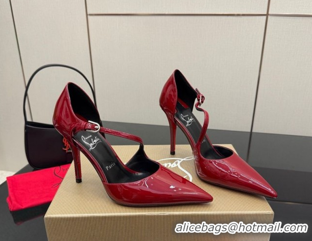 Top Design Christian Louboutin Miss Ziggyta Heel Pumps 10cm with Strap in Patent Leather Dark Burgundy 1209132 2026