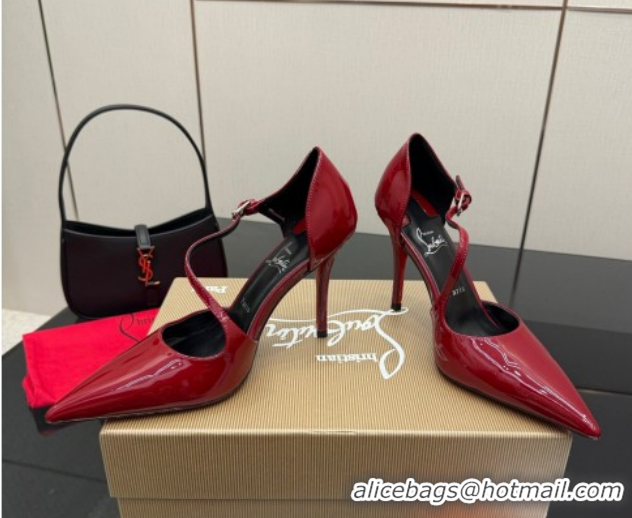 Top Design Christian Louboutin Miss Ziggyta Heel Pumps 10cm with Strap in Patent Leather Dark Burgundy 1209132 2026