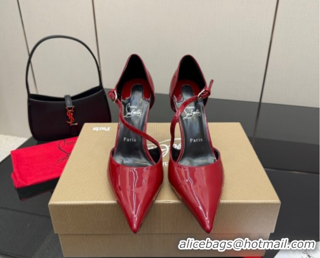 Top Design Christian Louboutin Miss Ziggyta Heel Pumps 10cm with Strap in Patent Leather Dark Burgundy 1209132 2026