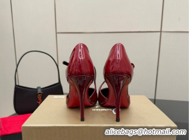Top Design Christian Louboutin Miss Ziggyta Heel Pumps 10cm with Strap in Patent Leather Dark Burgundy 1209132 2026