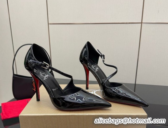 Buy Fashionable Christian Louboutin Miss Ziggyta Heel Pumps 10cm with Strap in Patent Leather Black 1209133 2026