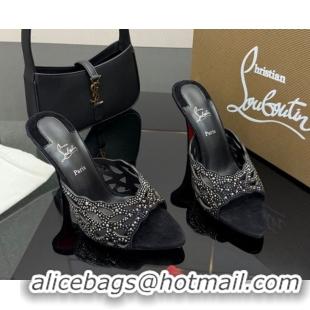 Low Cost Christian Louboutin Miss Z Heel Slides Pump 10cm in Strass and Cut-out Suede Black 1209106 2026