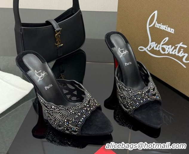 Low Cost Christian Louboutin Miss Z Heel Slides Pump 10cm in Strass and Cut-out Suede Black 1209106 2026