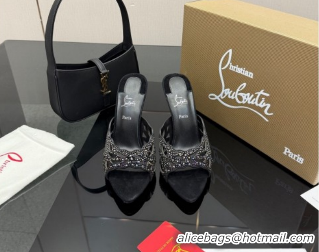 Low Cost Christian Louboutin Miss Z Heel Slides Pump 10cm in Strass and Cut-out Suede Black 1209106 2026