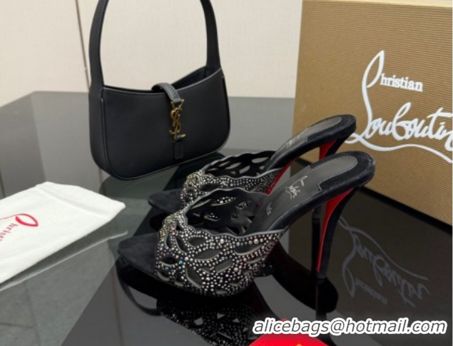 Low Cost Christian Louboutin Miss Z Heel Slides Pump 10cm in Strass and Cut-out Suede Black 1209106 2026