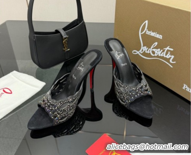 Low Cost Christian Louboutin Miss Z Heel Slides Pump 10cm in Strass and Cut-out Suede Black 1209106 2026