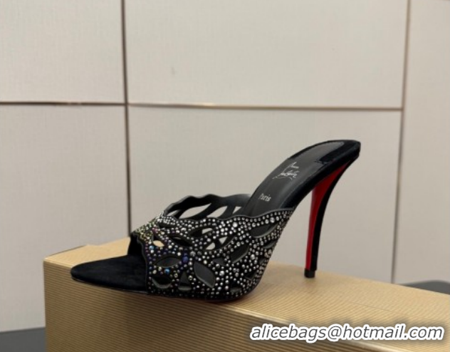 Low Cost Christian Louboutin Miss Z Heel Slides Pump 10cm in Strass and Cut-out Suede Black 1209106 2026