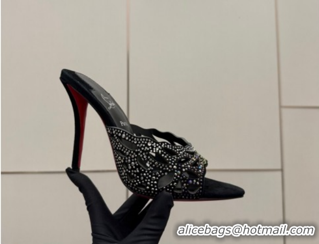 Low Cost Christian Louboutin Miss Z Heel Slides Pump 10cm in Strass and Cut-out Suede Black 1209106 2026