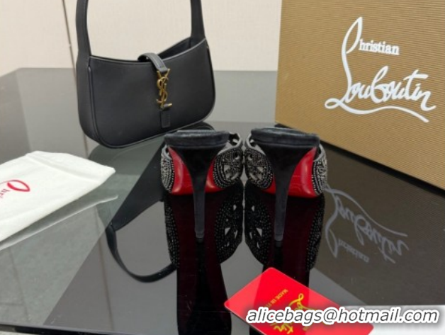 Low Cost Christian Louboutin Miss Z Heel Slides Pump 10cm in Strass and Cut-out Suede Black 1209106 2026
