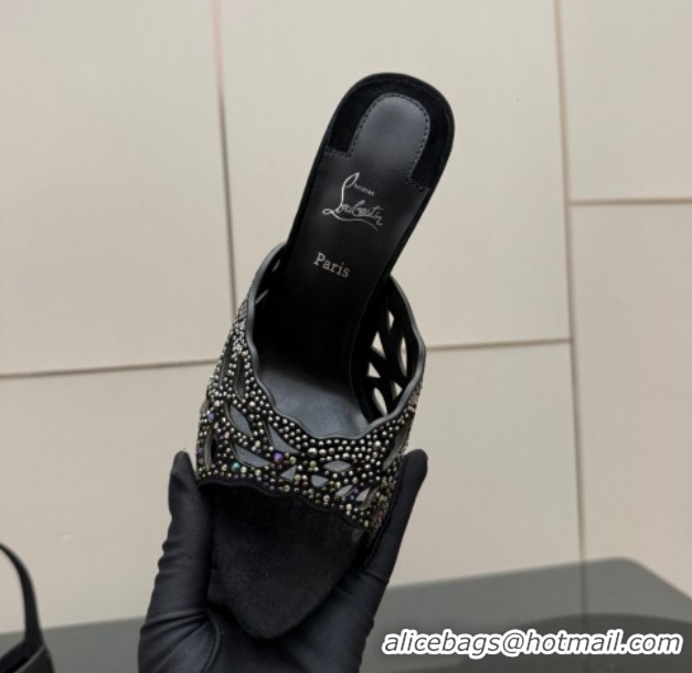 Low Cost Christian Louboutin Miss Z Heel Slides Pump 10cm in Strass and Cut-out Suede Black 1209106 2026