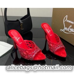 Popular Style Christian Louboutin Miss Z Heel Slides Pump 10cm in Strass and Cut-out Suede Red 1209107 2026
