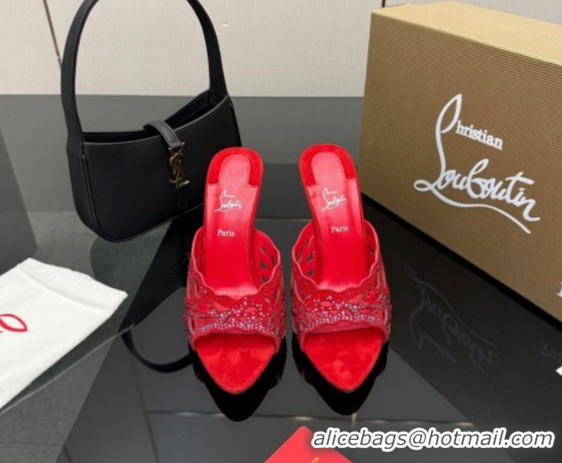 Popular Style Christian Louboutin Miss Z Heel Slides Pump 10cm in Strass and Cut-out Suede Red 1209107 2026
