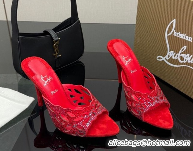 Popular Style Christian Louboutin Miss Z Heel Slides Pump 10cm in Strass and Cut-out Suede Red 1209107 2026