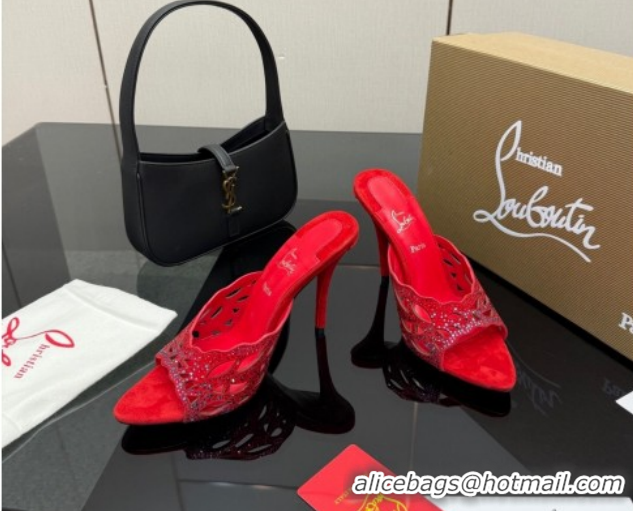 Popular Style Christian Louboutin Miss Z Heel Slides Pump 10cm in Strass and Cut-out Suede Red 1209107 2026