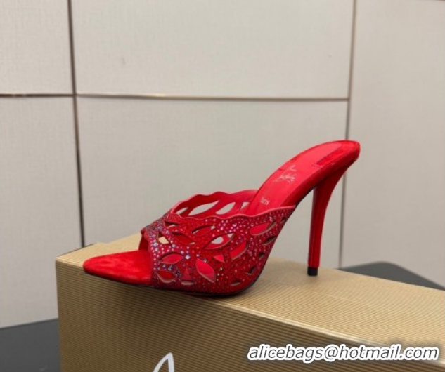 Popular Style Christian Louboutin Miss Z Heel Slides Pump 10cm in Strass and Cut-out Suede Red 1209107 2026
