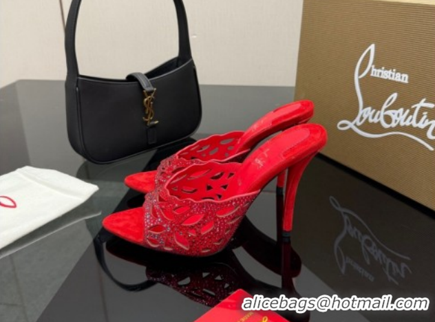Popular Style Christian Louboutin Miss Z Heel Slides Pump 10cm in Strass and Cut-out Suede Red 1209107 2026