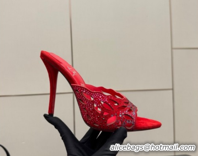 Popular Style Christian Louboutin Miss Z Heel Slides Pump 10cm in Strass and Cut-out Suede Red 1209107 2026