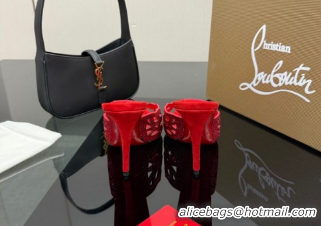 Popular Style Christian Louboutin Miss Z Heel Slides Pump 10cm in Strass and Cut-out Suede Red 1209107 2026
