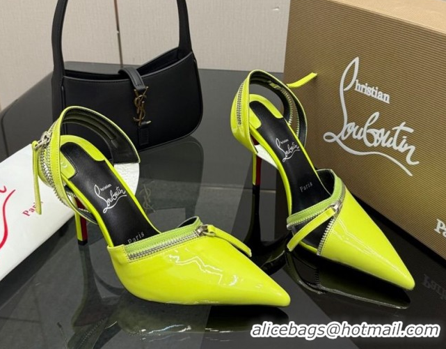 Top Design Christian Louboutin Zip Heel Sandals 10.5cm in Patent Leather Neon Green CL120901 2026