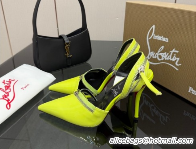Top Design Christian Louboutin Zip Heel Sandals 10.5cm in Patent Leather Neon Green CL120901 2026