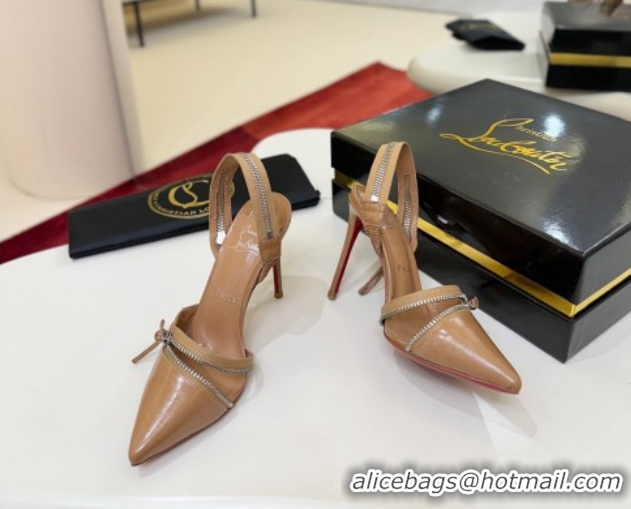 Shop Duplicate Christian Louboutin Zip Heel Sandals 10.5cm in Patent Leather CL120901 Beige 2026