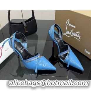 Cheap Christian Louboutin Zip Heel Sandals 10.5cm in Patent Leather CL120901 Blue 2026