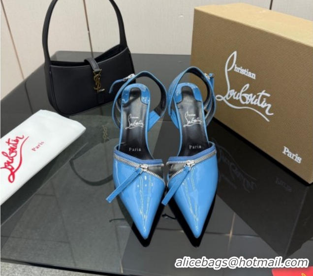 Cheap Christian Louboutin Zip Heel Sandals 10.5cm in Patent Leather CL120901 Blue 2026