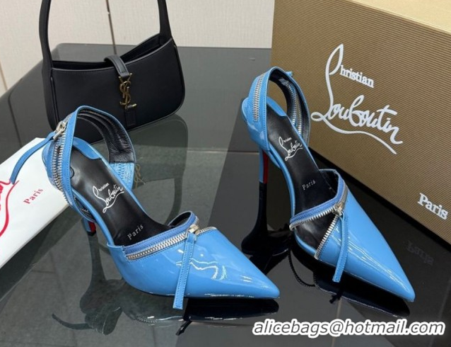 Cheap Christian Louboutin Zip Heel Sandals 10.5cm in Patent Leather CL120901 Blue 2026