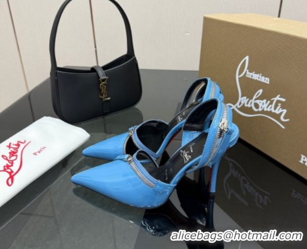 Cheap Christian Louboutin Zip Heel Sandals 10.5cm in Patent Leather CL120901 Blue 2026