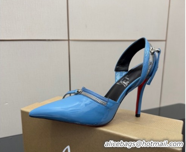 Cheap Christian Louboutin Zip Heel Sandals 10.5cm in Patent Leather CL120901 Blue 2026