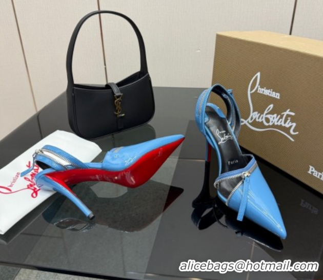 Cheap Christian Louboutin Zip Heel Sandals 10.5cm in Patent Leather CL120901 Blue 2026