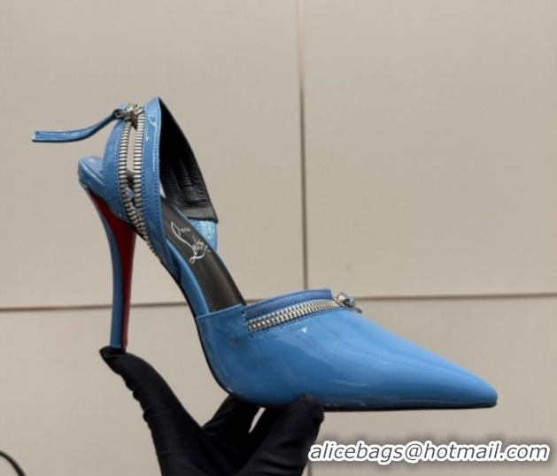 Cheap Christian Louboutin Zip Heel Sandals 10.5cm in Patent Leather CL120901 Blue 2026