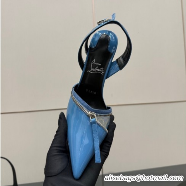 Cheap Christian Louboutin Zip Heel Sandals 10.5cm in Patent Leather CL120901 Blue 2026