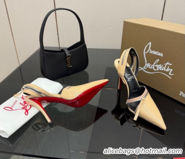 Big Discount Christian Louboutin Zip Heel Sandals 10.5cm in Patent Leather CL120901 Nude 2026