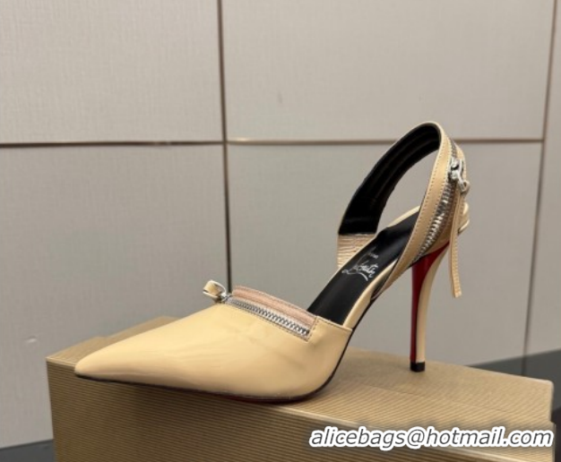 Big Discount Christian Louboutin Zip Heel Sandals 10.5cm in Patent Leather CL120901 Nude 2026