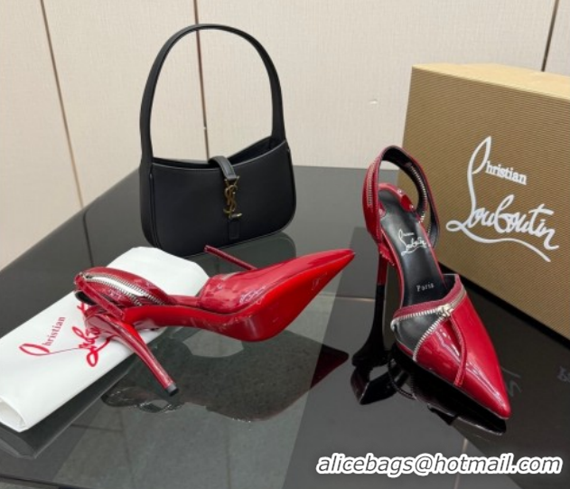 Cheap Price Christian Louboutin Zip Heel Sandals 10.5cm in Patent Leather CL120901 Red 2026