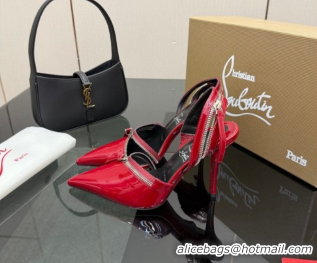 Cheap Price Christian Louboutin Zip Heel Sandals 10.5cm in Patent Leather CL120901 Red 2026