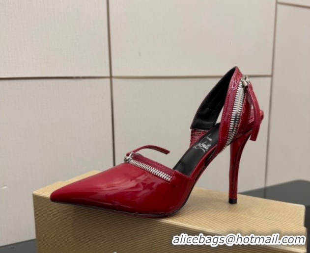 Cheap Price Christian Louboutin Zip Heel Sandals 10.5cm in Patent Leather CL120901 Red 2026
