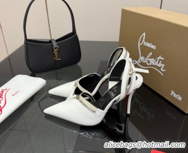 Buy Ladies Christian Louboutin Zip Heel Sandals 10.5cm in Patent Leather CL120901 White 2026