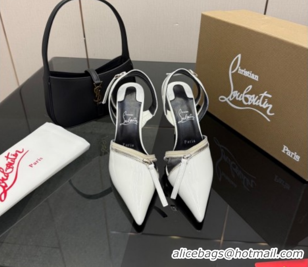 Buy Ladies Christian Louboutin Zip Heel Sandals 10.5cm in Patent Leather CL120901 White 2026