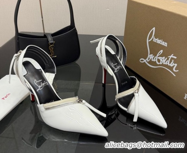 Buy Ladies Christian Louboutin Zip Heel Sandals 10.5cm in Patent Leather CL120901 White 2026