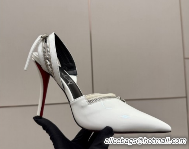 Buy Ladies Christian Louboutin Zip Heel Sandals 10.5cm in Patent Leather CL120901 White 2026