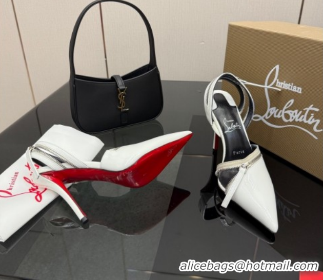 Buy Ladies Christian Louboutin Zip Heel Sandals 10.5cm in Patent Leather CL120901 White 2026