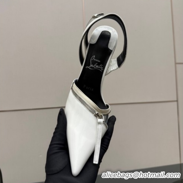Buy Ladies Christian Louboutin Zip Heel Sandals 10.5cm in Patent Leather CL120901 White 2026